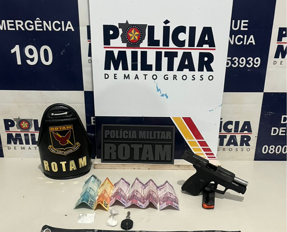 Rotam prende homem com pistola e drogas em Cáceres