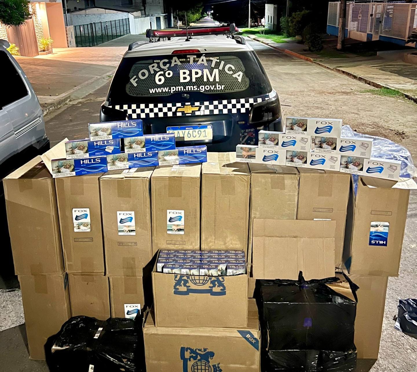 Apreensão de cigarros contrabandeados pela PM em Corumbá