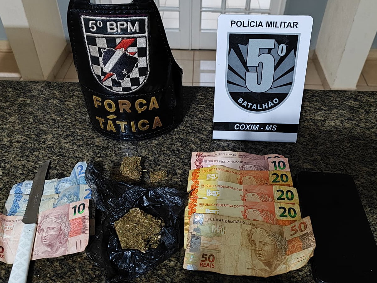 Jovem é detido por tráfico em Coxim durante ação da Polícia Militar
